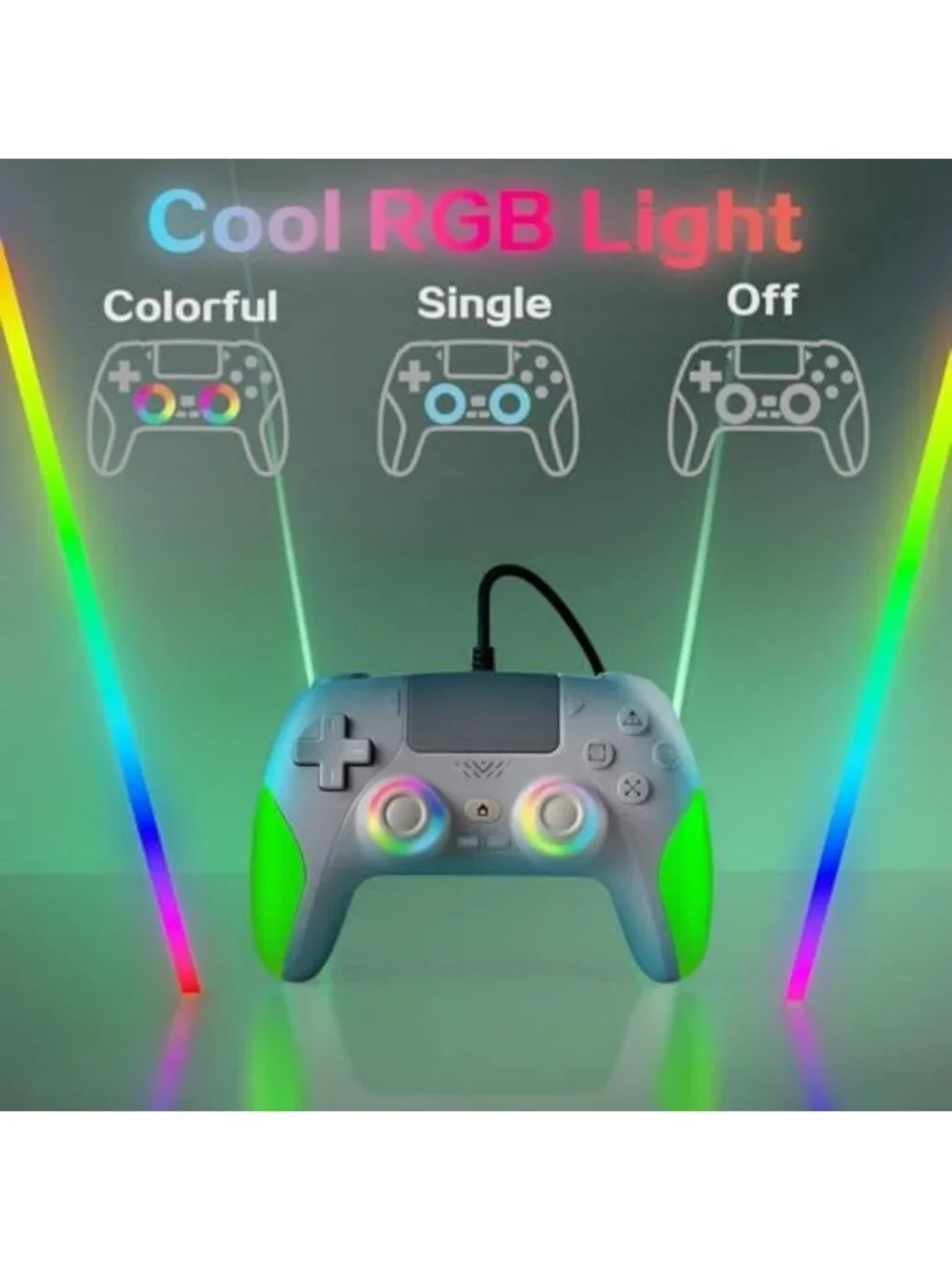 RGB Wired Gaming Controller for PS5/PC - Programmable, Dual Vibration, Motion